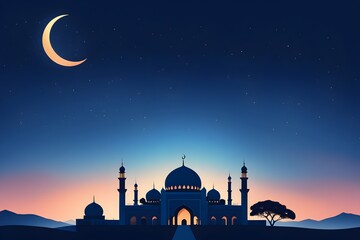 A beautiful night sky with a large crescent moon