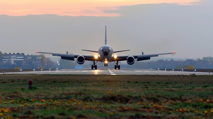 Fototapeta premium US Air Force Boeing KC-135 Stratotanker touching down on the runway in Lviv after a training flight