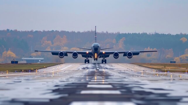US Air Force Boeing KC-135 Stratotanker touching down on the runway in Lviv after a training flight