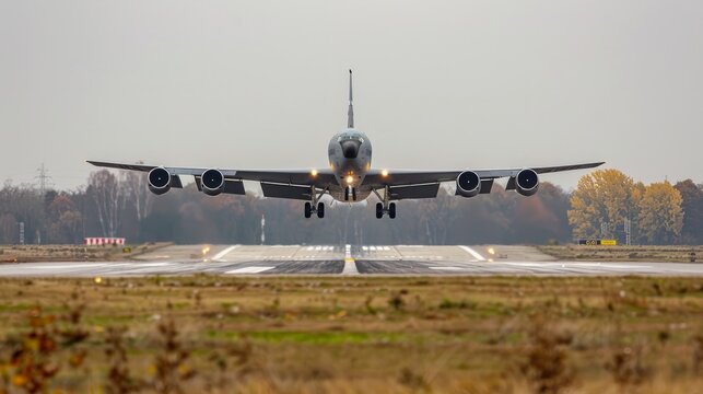 US Air Force Boeing KC-135 Stratotanker touching down on the runway in Lviv after a training flight
