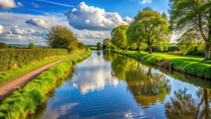 Scenic canal country with beautiful countryside view, countryside, canal, landscape, waterway, serene, peaceful, rural