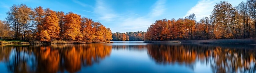 Obraz premium Autumn Trees Reflected in a Still Lake - Photo