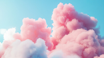 Fototapeta premium Pink and white fluffy clouds in a bright blue sky during the daytime