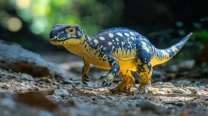 Fototapeta premium Psittacosaurus in imagination, dinosaur in nature landscape, prehistoric creature