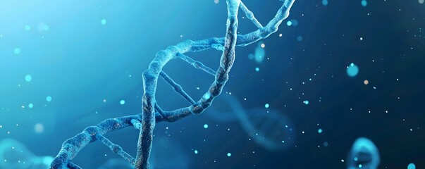 A Close-Up of a Blue DNA Double Helix with a Blue and Black Background