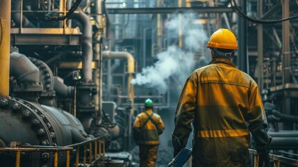 Fototapeta premium workers in an industrial plant for the production and processing of crude oil