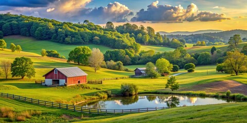 Obraz premium Peaceful countryside landscape in Cookeville, Tennessee, Tennessee, Cookeville, countryside, rural, serene, tranquil