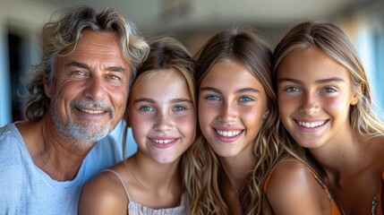 Obraz premium Family gathering with smiling relatives in a bright indoor setting during the afternoon