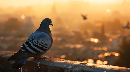 A gorgeous view of a pigeon with a hazy backdrop