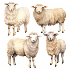 watercolor painting of goat four collection isolated