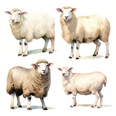 watercolor painting of goat four collection isolated