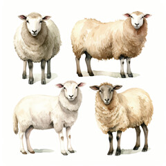 watercolor painting of goat four collection isolated