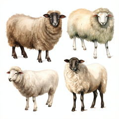 watercolor painting of goat four collection isolated