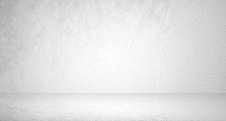 Stage floor or cement floor and soft shadow leaves on wall light gray and gradient style studio room pattern