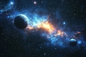 Obraz premium Space cosmic illustration with planets scene created with Generative AI