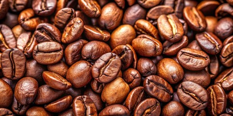 Fototapeta premium Close-up of freshly roasted coffee beans, aroma, caffeine, espresso, farming, organic, dark roast, aromatic, energy, beverage