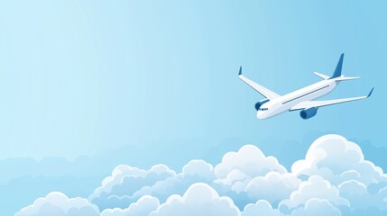Obraz premium Airplane in flight, soaring above the clouds, flat design illustration