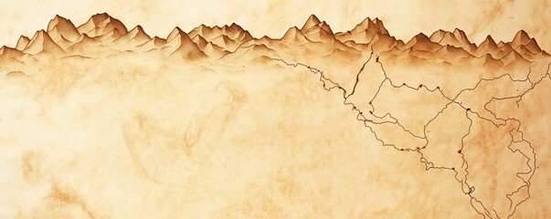 Fototapeta premium Ancient map, explorers charting unknown trails, weathered parchment, watercolor style