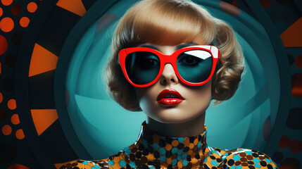 generated illustration fashion retro futuristic woman wearing sunglasses