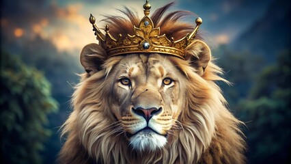 Fototapeta premium a lion with a crown. lion king concept