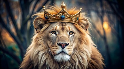 Fototapeta premium a lion with a crown. lion king concept