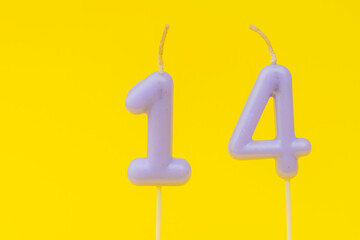 Number 14 Candle - Birthday with Yellow