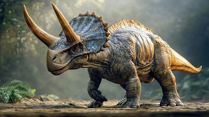 Fototapeta premium A Detailed Render of a Triceratops Dinosaur in a Jungle Setting