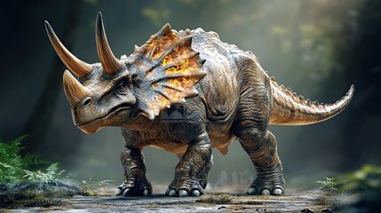 Fototapeta premium A Triceratops Dinosaur Walking Through a Forest