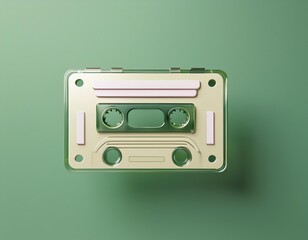 Fototapeta premium 3D vintage audio cassette sits on a green background, 3D illustration
