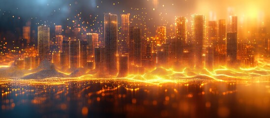 Fototapeta premium Digital Cityscape: Glowing Metropolis