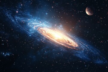 Naklejka premium Space cosmic illustration with planets scene created with Generative AI
