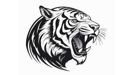 Tiger Head Logo Sketch Style - Animal Face Tattoo Portrait Cat Print Wild Mammal Fur
