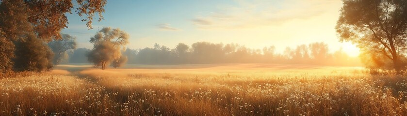 Fototapeta premium Golden Meadow Sunrise Landscape Photo