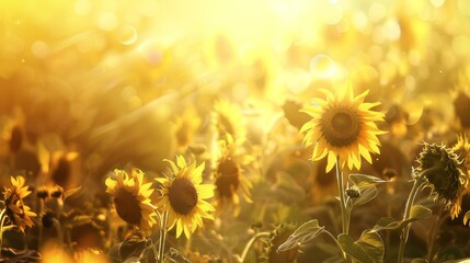 Fototapeta premium Sunflower on blurred sunny nature background. AI generative