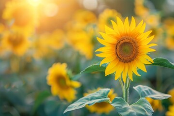 Obraz premium Sunflower on blurred sunny nature background. AI generative