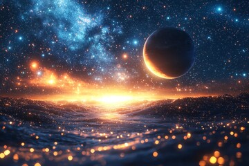 Space cosmic illustration with planets scene created with Generative AI