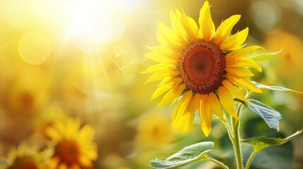 Obraz premium Sunflower on blurred sunny nature background. AI generative