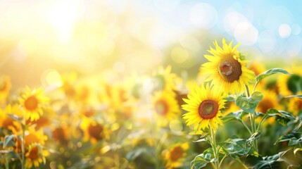 Obraz premium Sunflower on blurred sunny nature background. AI generative