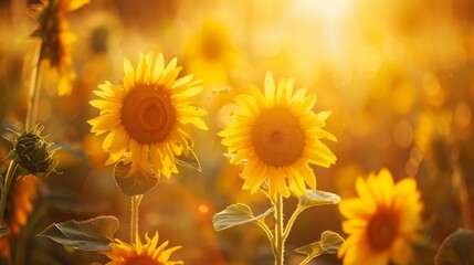 Obraz premium Sunflower on blurred sunny nature background. AI generative