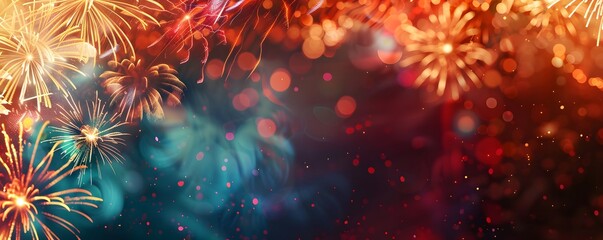 Festive Fireworks Display with Blurred Lights and Bokeh Effects
