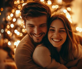 happy young couple celebrating christmas