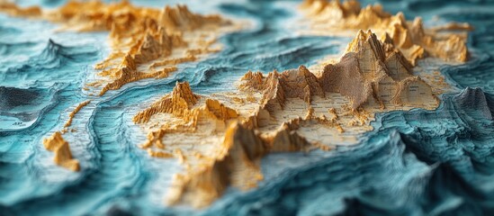 Abstract 3D Topographic Map with Mountains and Oceans