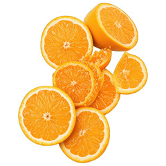 Fresh Sliced Oranges Isolated on Black Background isolated on transparent background 