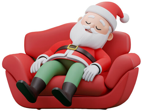 Santa Claus Taking a Nap on a Red Couch