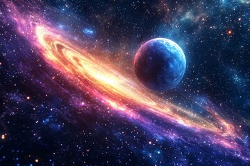 Obraz premium Space cosmic illustration with planets scene created with Generative AI