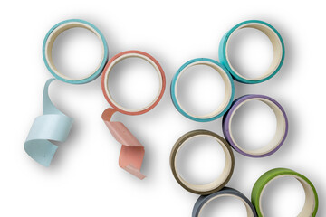 A bunch of colorful tape rolls are stacked on top of each other