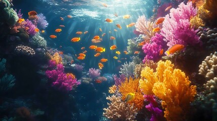 Vibrant Underwater Scene with Colorful Coral Reef and Fish - Realistic Image