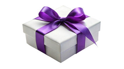 Obraz premium Gift box with purple ribbon isolated on transparent background