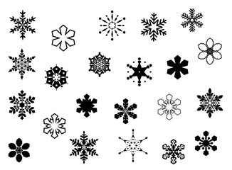 モノクロの雪の結晶のアイコンセット