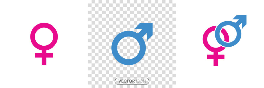  Gender symbol set. Male and female icon set of colored icons, Gender symbol with blue and pink colors. Pink symbol of female, Blue symbol of male. Vector illustration